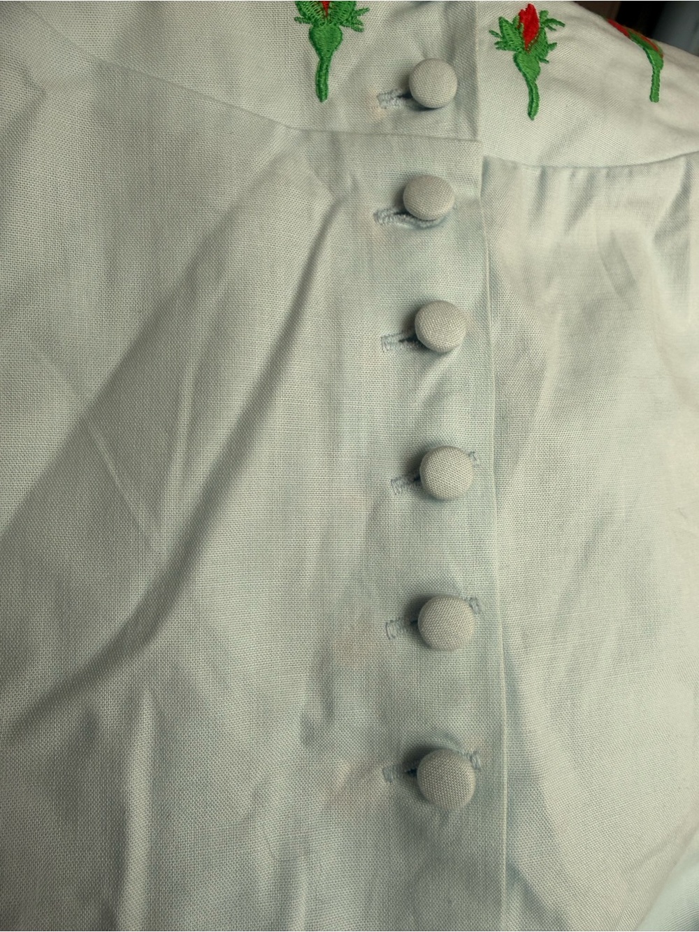 Fanm Mon Demre Kajou Collection Light Blue Floral Embroidered Ruffle Dress S NWT - Picture 8 of 8